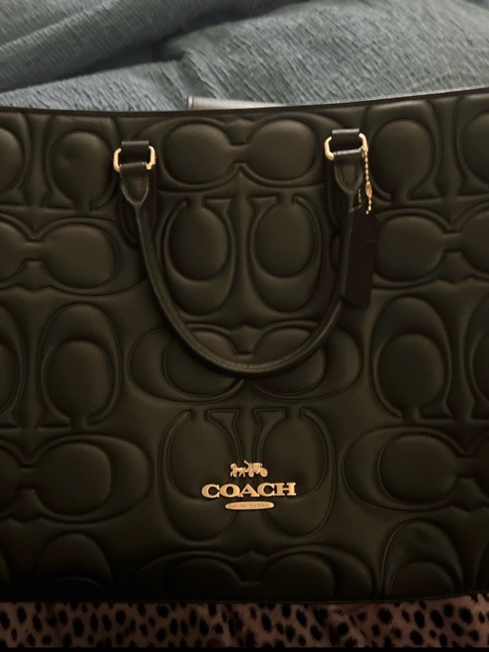 Coach Black Quilted Signature Tote with Gold Hardware